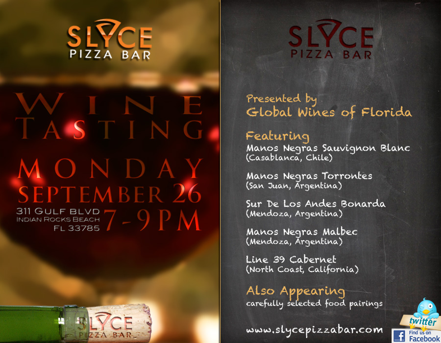 Slyce Wine Tasting, Sep 26, 7-9pm