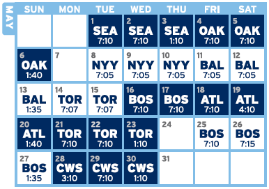 Tampa Bay Rays May 2012 Schedule